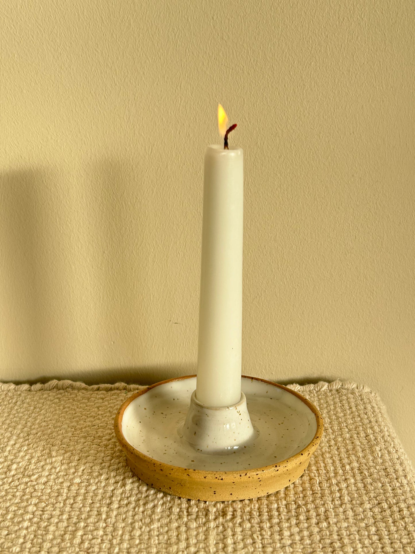 MADE TO ORDER : Handmade White Speckle Ceramic Candlestick Holder