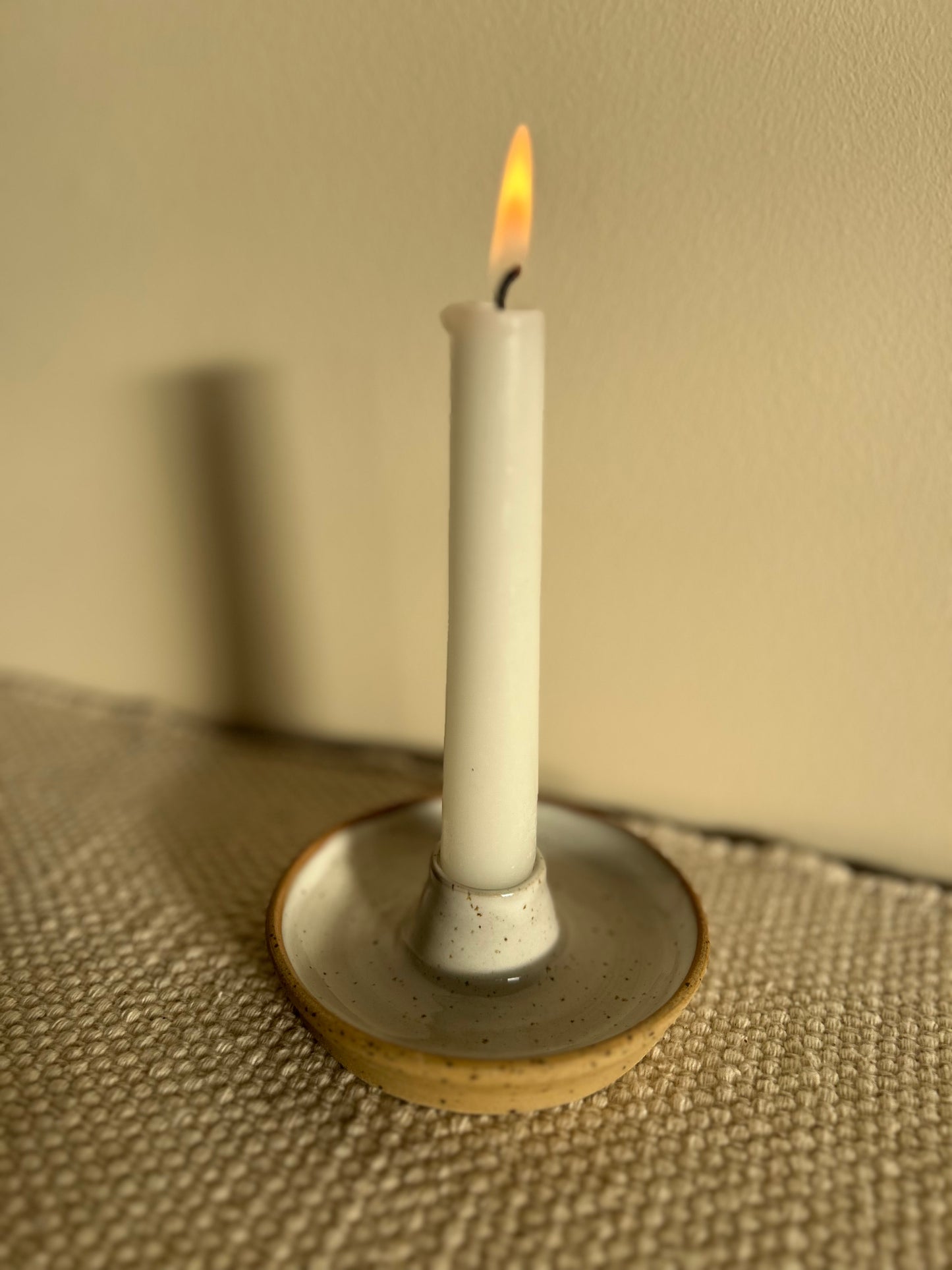 MADE TO ORDER : Handmade White Speckle Ceramic Candlestick Holder