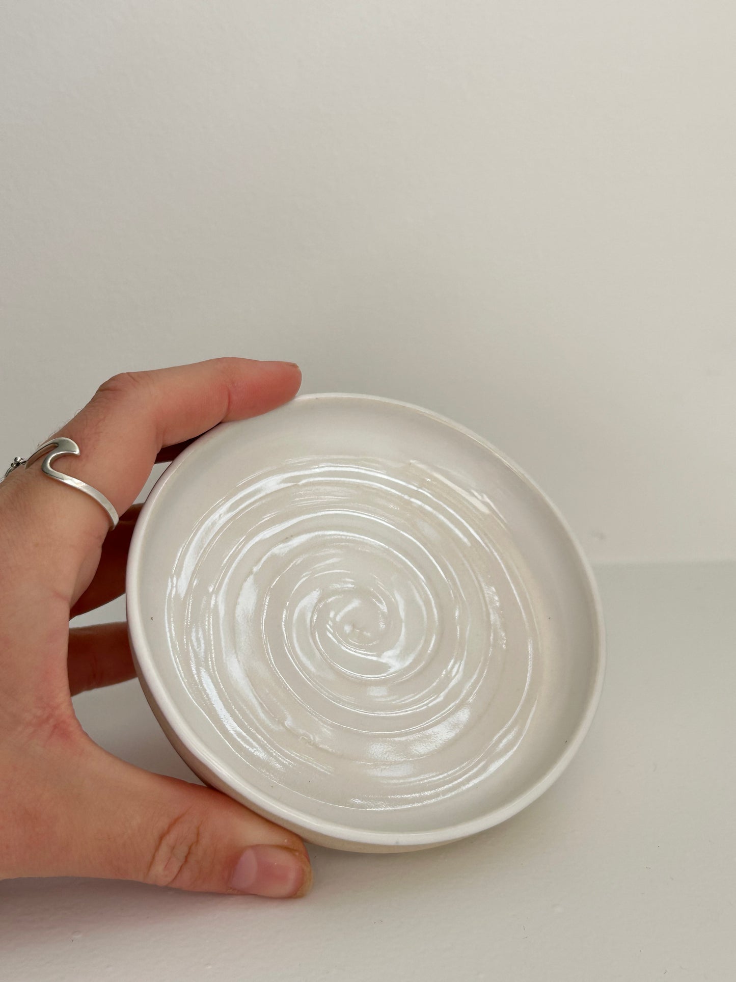 White Spiral Handmade Ceramic Soap Dish