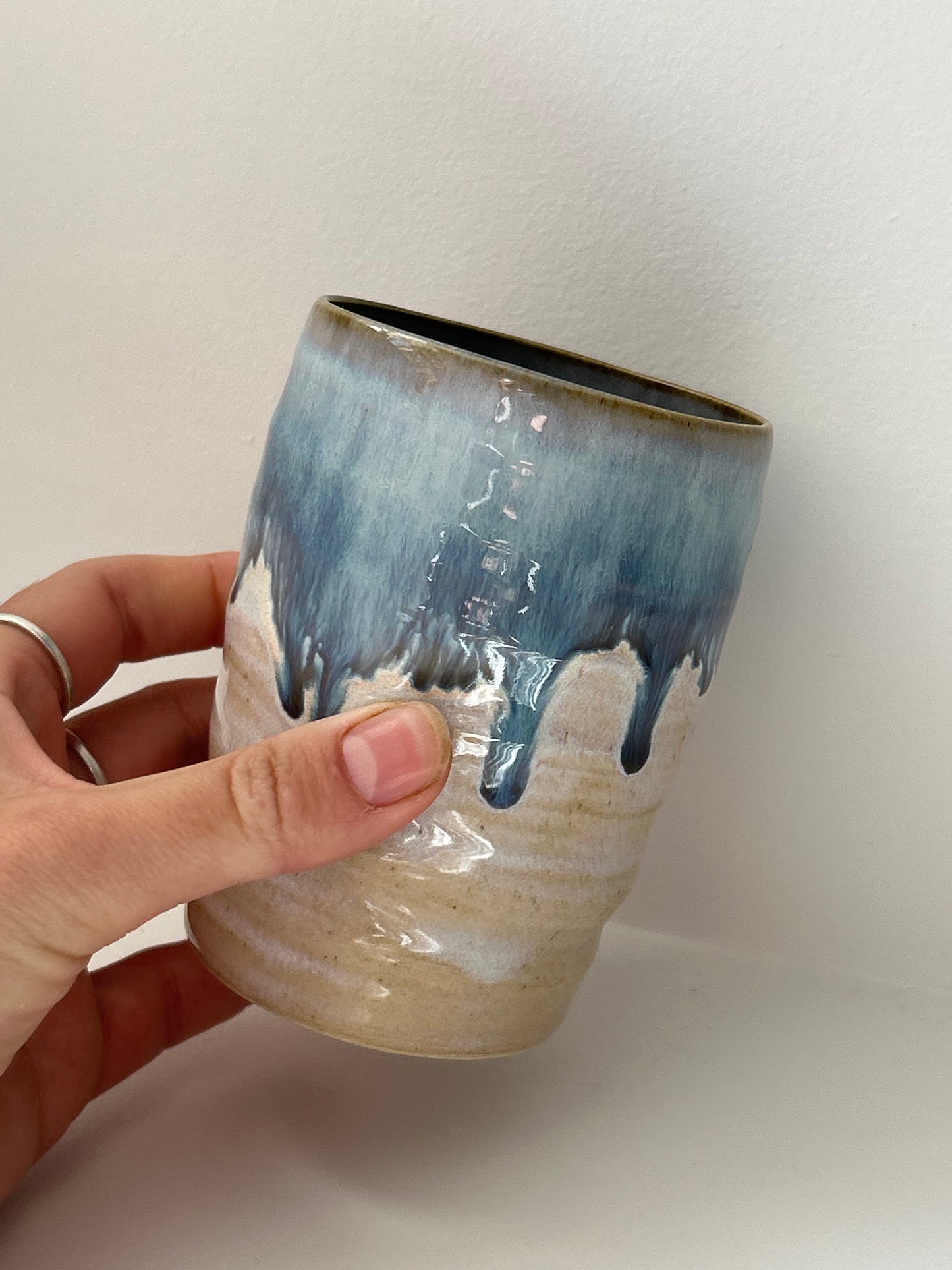 Blue Ceramic Wiggle Cup Tall