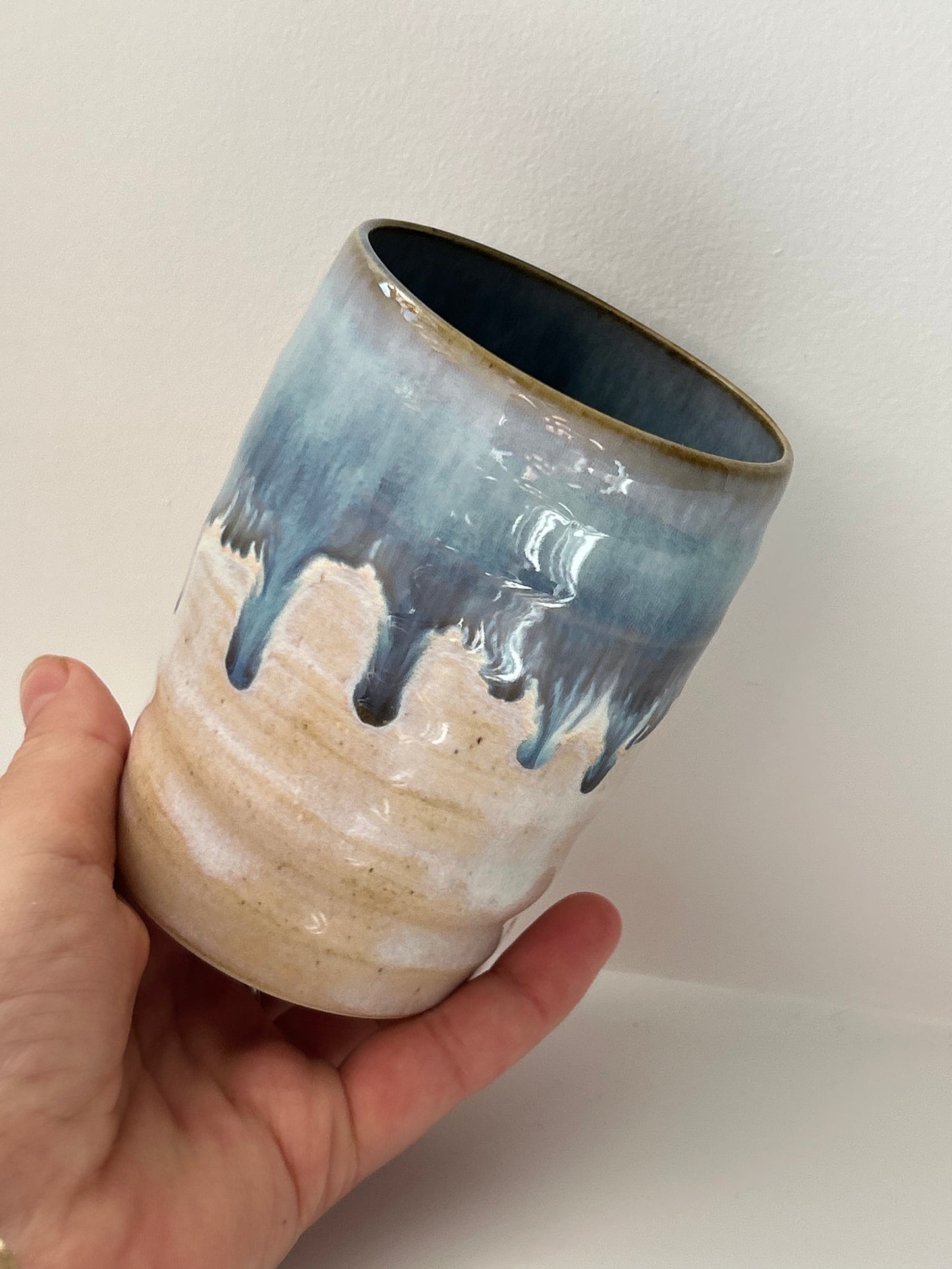 Blue Ceramic Wiggle Cup Tall