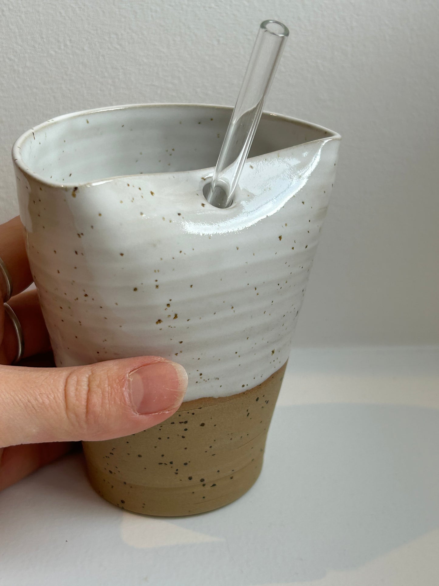 Speckled White Straw Cup