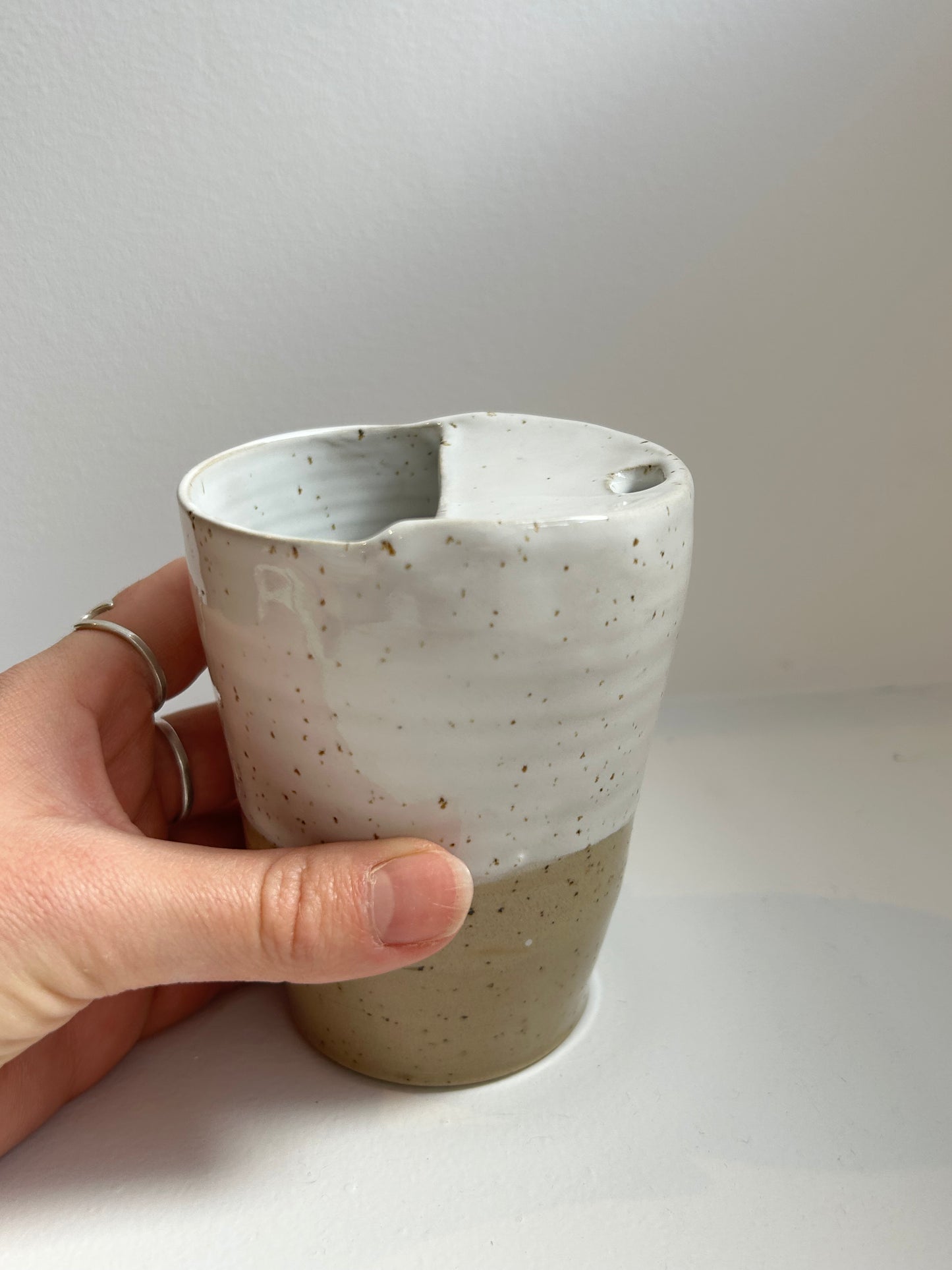 Speckled White Travel Cup