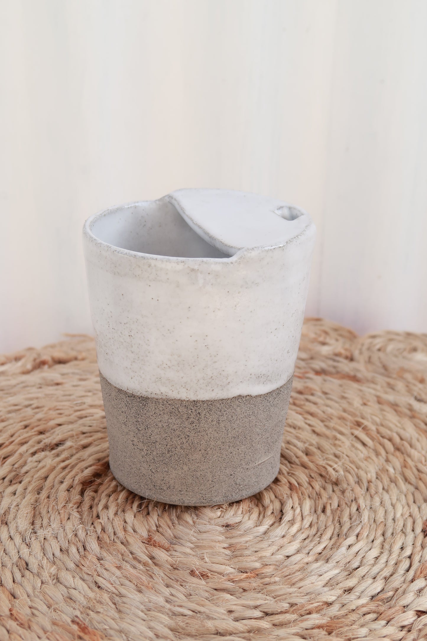 MADE TO ORDER : Raw Grey + Snow Handmade Travel Cup