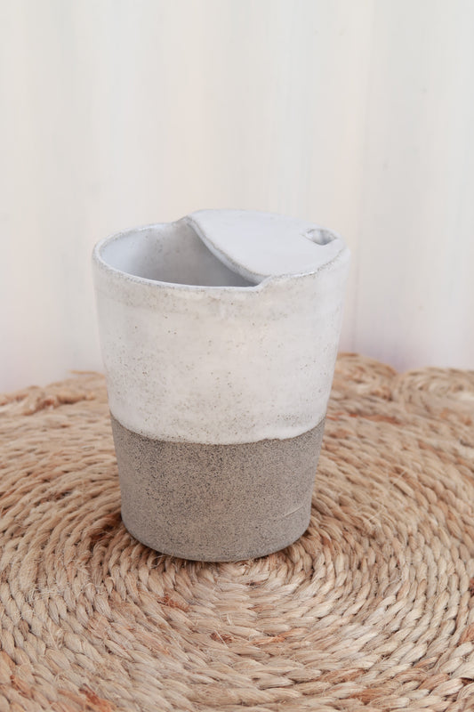 MADE TO ORDER : Raw Grey + Snow Handmade Travel Cup