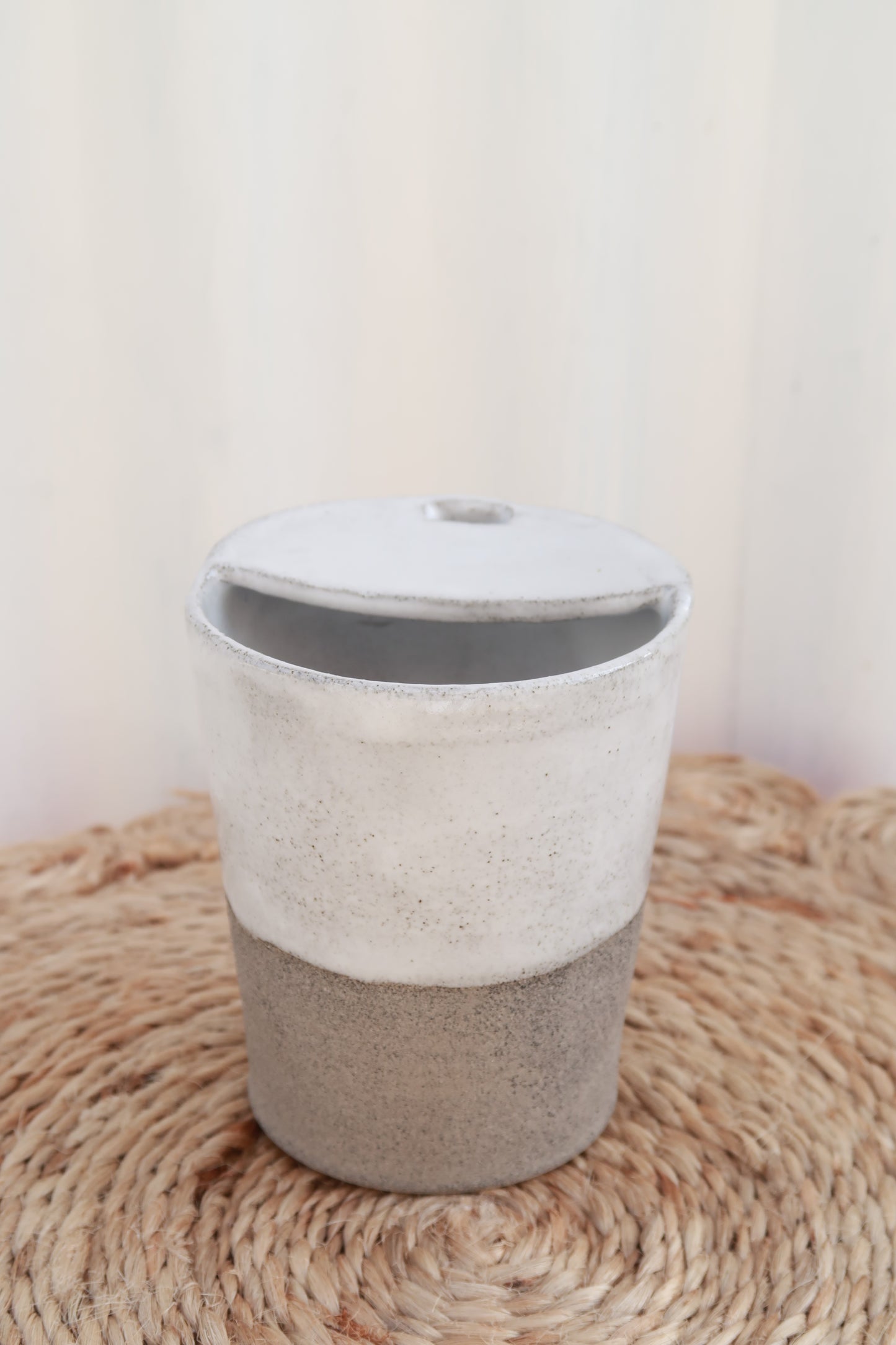 MADE TO ORDER : Raw Grey + Snow Handmade Travel Cup