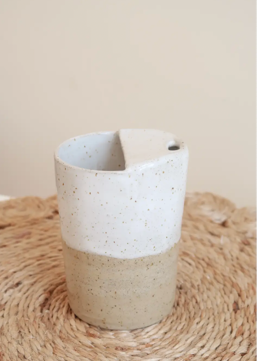 MADE TO ORDER : Speckled White Travel Cup