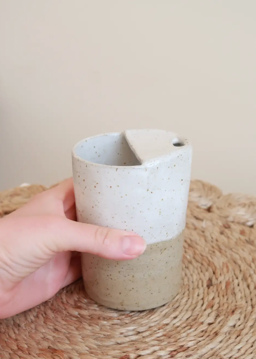 MADE TO ORDER : Speckled White Travel Cup