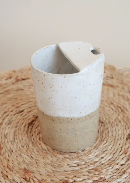 MADE TO ORDER : Speckled White Travel Cup