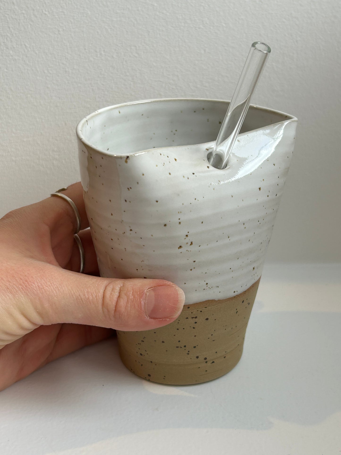 Speckled White Straw Cup